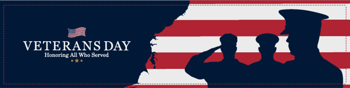 Veterans Day - soldiers in silhouette against an American flag